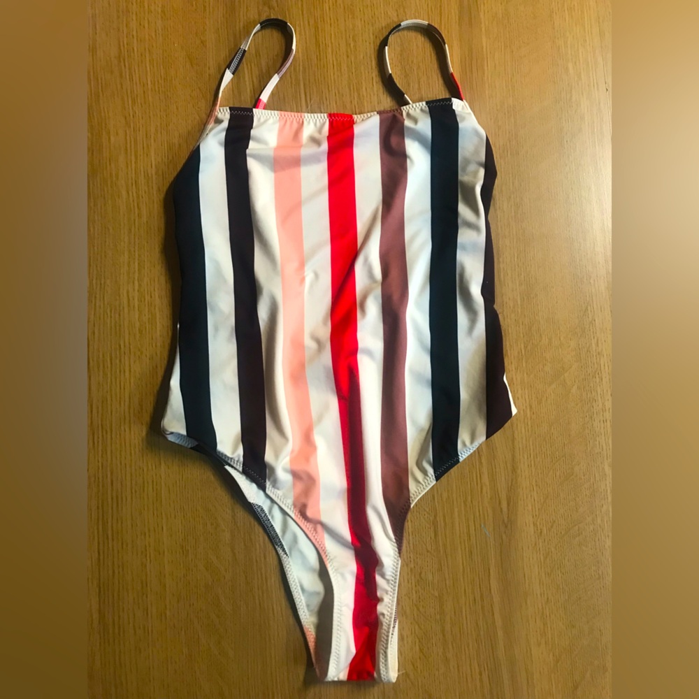Striped One piece swimsuit.